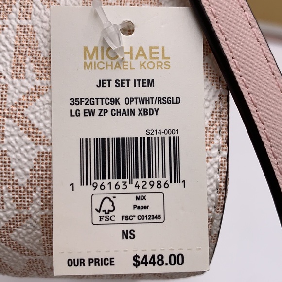 MICHAEL KORS LARGE EAST WEST ZIP CHAIN XBODY OPTIC WHITE ROSE GOLD COLOR - Picture 8 of 16